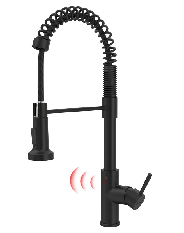Matte Black Touchless Kitchen Faucet Motion Sensor Activated Smart Hands Free Kitchen Faucets with Pull Down Sprayer