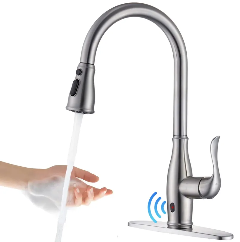 Touchless Kitchen Faucet with Pull Down Sprayer, Motion Sensor Smart Hands-Free Stainless Steel Brushed Nickel Finish