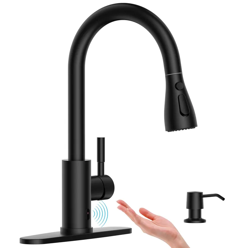 Touchless Kitchen Faucets Black, Kitchen Faucet with Pull-Down Sprayer
