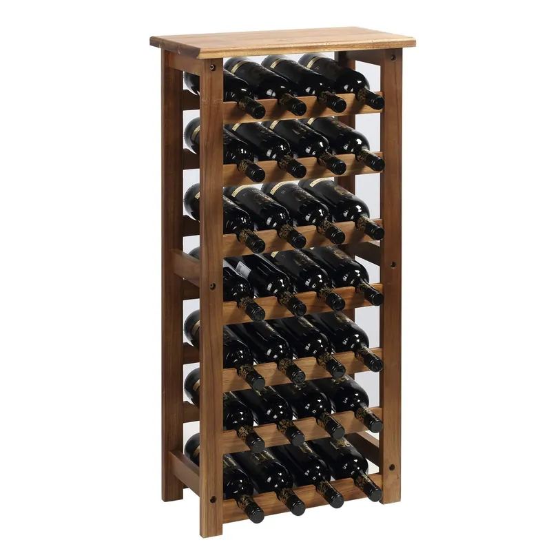 Wooden Wine Rack, 7 Tire Floor Wine Storage Rack, 28 Bottles Holder, Free Standing Display Rack for Kitchen, Pantry, Cellar