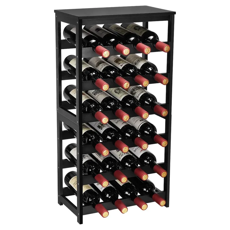 Wine Rack 24-Botttle Freestanding Floor, 6-Tier Wine Rack Shelf with Table Top Black