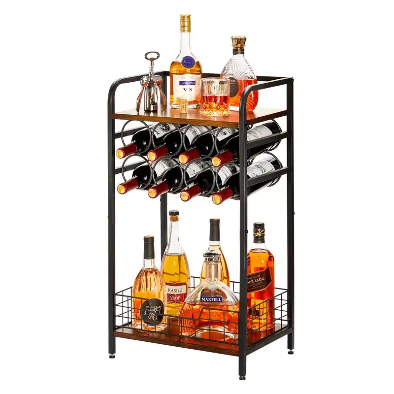 mall Liquor Bottle Holder with 8-Bottle Wine Rack Mini Wine Bar Cabinet Corner Whiskey Display Shelf