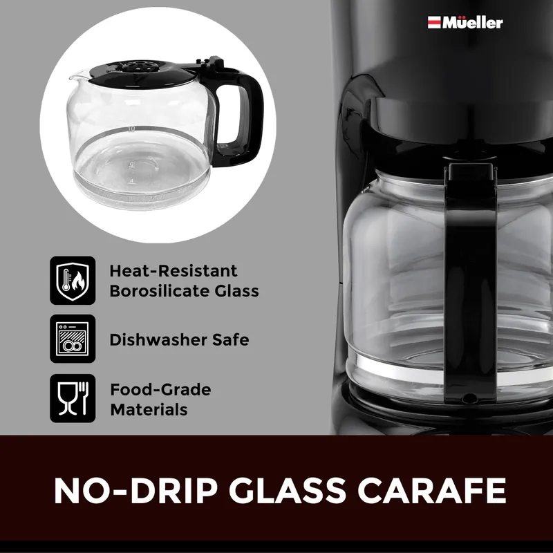 12-Cup Drip Coffee Maker - Borosilicate Carafe, Auto-Off, Reusable Filter, Anti-Drip, Keep-Warm Function
