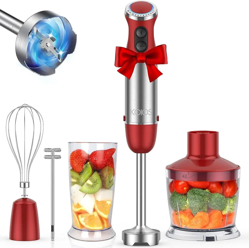1000W 12 Speed Handheld Blender 600ml Mixing Beaker,500ml Food Processor Red