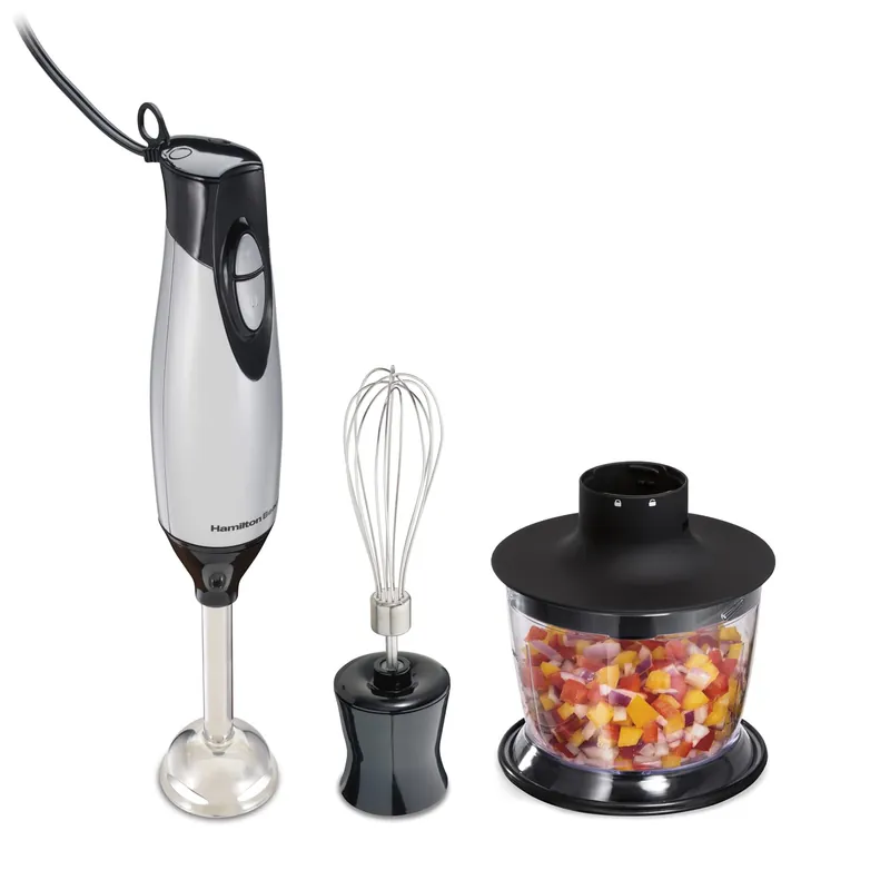 4-in-1 Hand Blender with Handheld Blending Stick, Whisk + Vegetable Chopper Bowl 2-Speeds