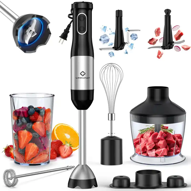 7 in 1 Blender Scratch Resistant, 2 Titanium Steel Blades 800W Hand Blender, 20 Speed