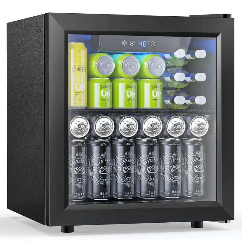 Electactic 50 Cans Beverage Refrigerator Cooler, 1.3 Cu.ft Mini Fridge Countertop Drink Cooler with Glass Door Black