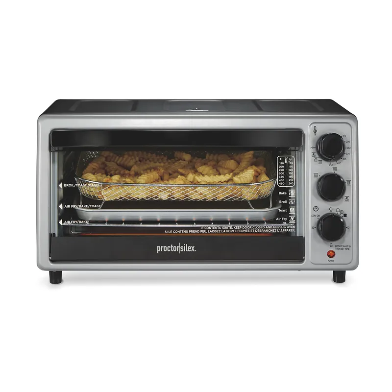 Toaster Oven Air Fryer Combo with 4 Functions Including Convection, Bake & Broil, Fits 6 Slices or 12” Pizza, Auto Shutoff, Black