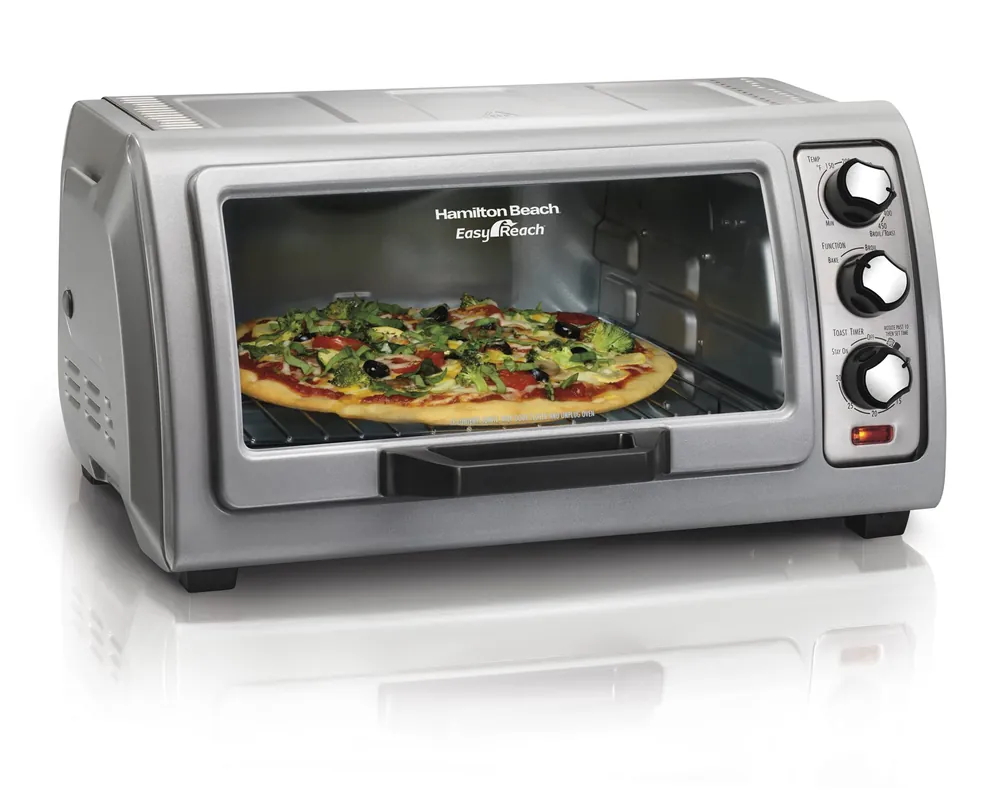 6 Slice Countertop Toaster Oven With Easy Reach Roll-Top Door, Bake, Broil & Toast Functions, Auto Shutoff, Silver