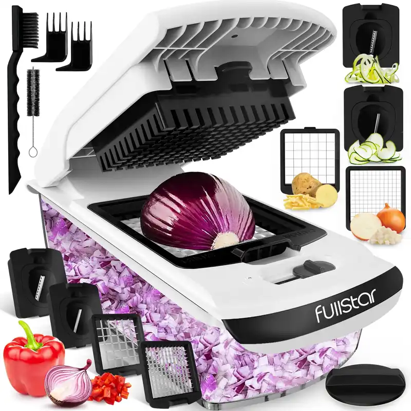 Vegetable Chopper - Food Chopper - Onion Chopper - Vegetable Slicer & Spiralizer - Veggie Chopper with Container (4 in 1, White)