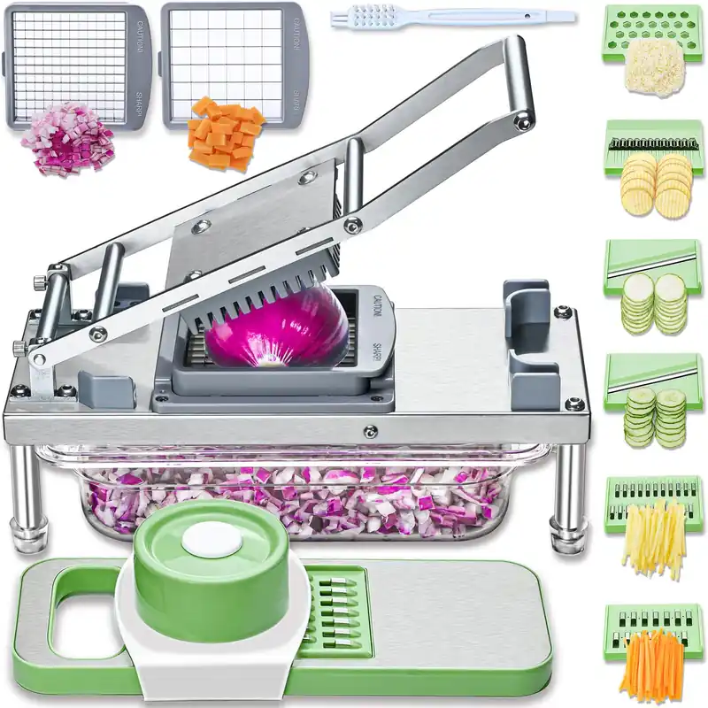Veggie Chopper With 8 Blades, Onion Chopper with Container, Pro All-in-1 Food Chopper Vegetable Cutter, Grater, Dicer