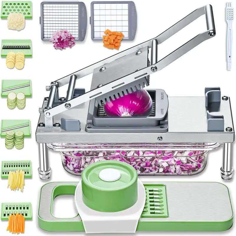 All-in-1 Vegetable Chopper with 8 Blades - Mandoline Slicer - Pro Food Chopper with Container