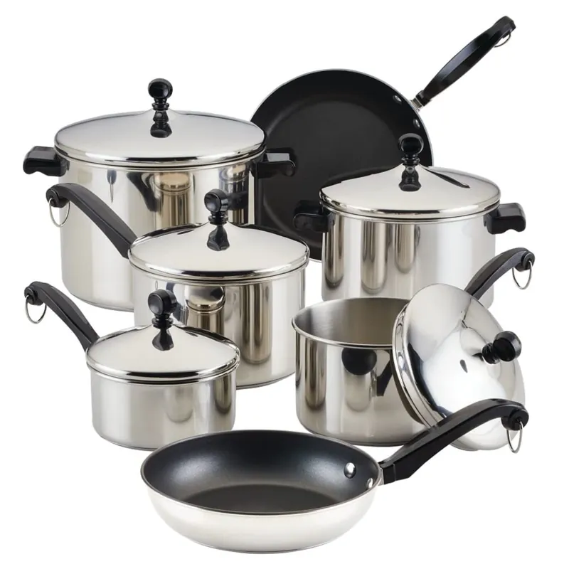 Classic Stainless Steel Cookware Pots and Pans Set, 15-Piece,50049,Silver
