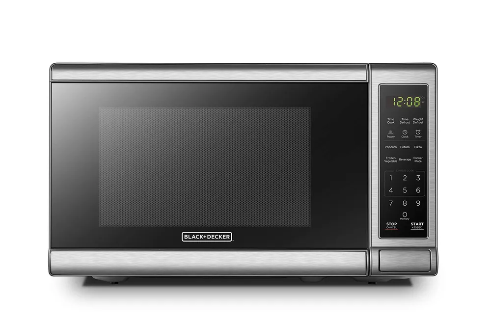 Digital Microwave Oven with Turntable Push-Button Door, Child Safety Lock, 700W, Stainless Steel, 0.7 Cu.ft