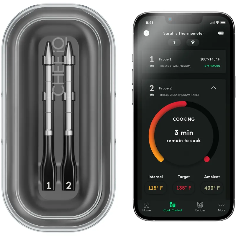 Smart Wireless Meat Thermometer with 2 Ultra-Thin Probes, Unlimited Range Bluetooth Meat Thermometer, Digital Food Thermometer