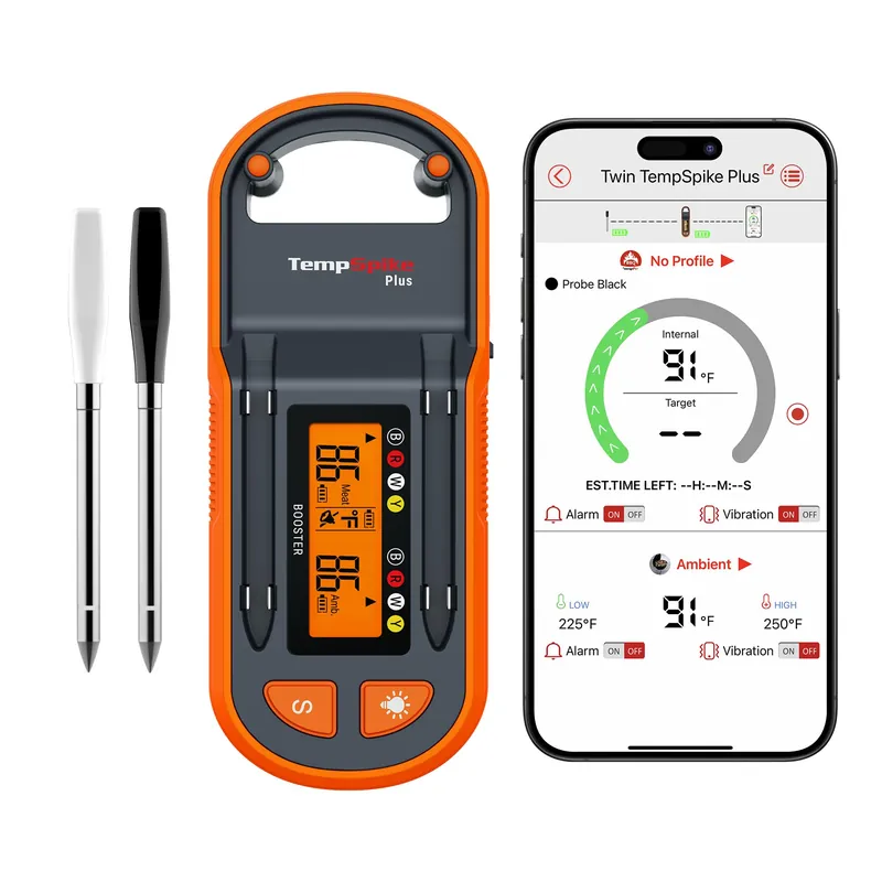 T 600ft Wireless Meat Thermometer with 2 Color-Coded Probes, Bluetooth Meat Thermometer with LCD-Enhanced Booster