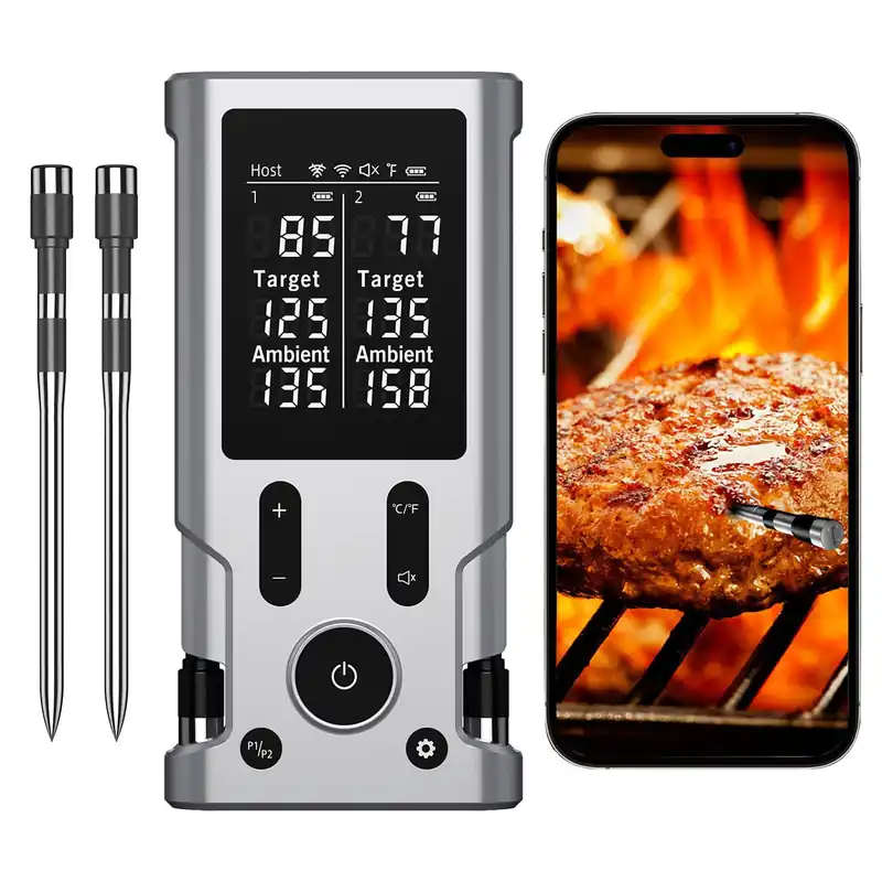 Wireless Meat Thermometer, 800FT Bluetooth Cooking Thermometer, 2 Ultra-Thin Probes, LCD Display, Digital Food Thermometer