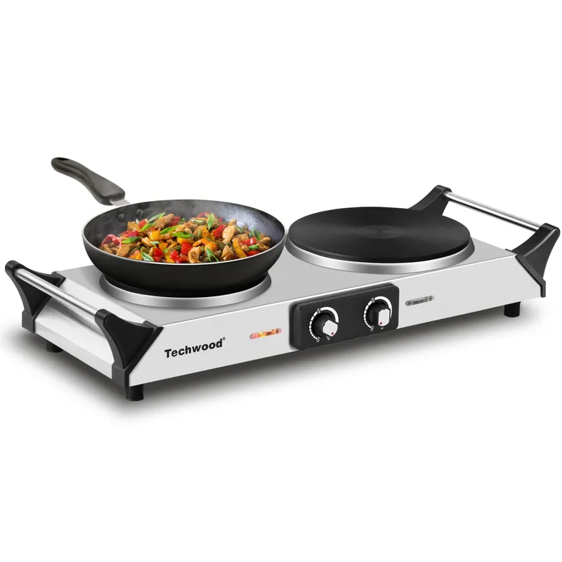 Hot Plate Double Burner for Cooking, 1800W Countertop Electric Stoves Silver