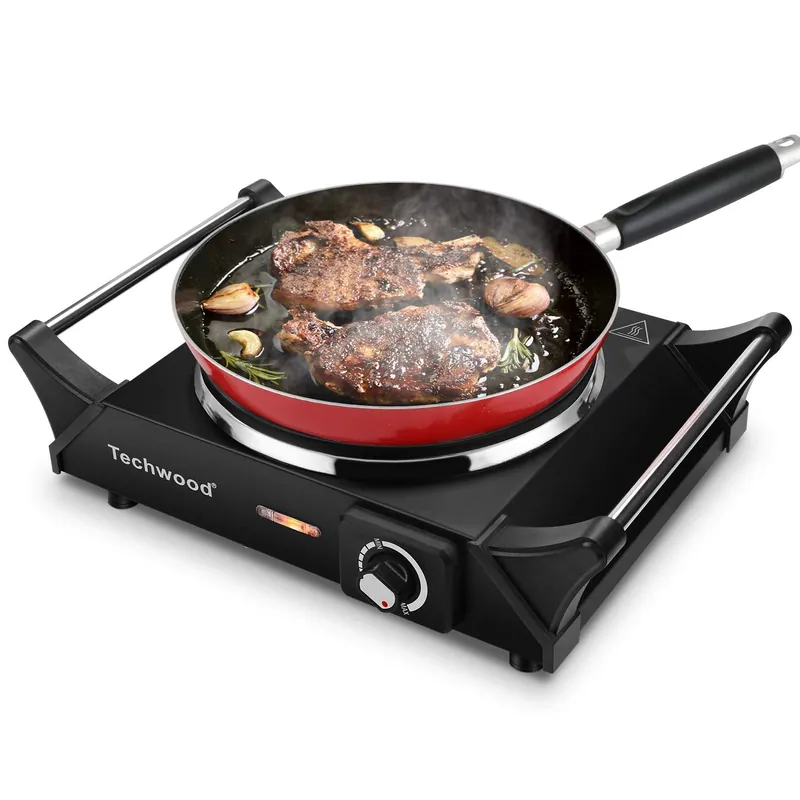 Hot Plate Portable Electric Stove 1500W Countertop Single Burner with Adjustable Temperature & Stay Cool Handles, 7.5” Cooktop