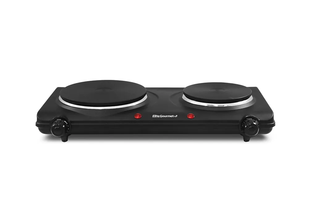 Countertop Double Cast Iron Burner, 1500 Watts Electric Hot Plate, Temperature Controls, Power Indicator Lights, Easy to Clean, Black