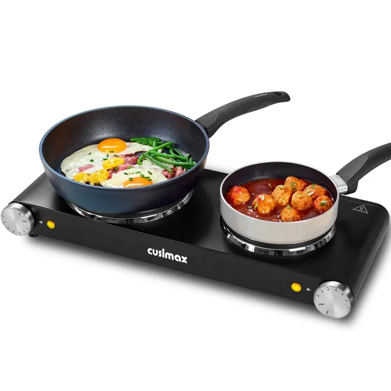 Double Hot Plates Electric Burner, 1800W Countertop Cooktop Black Stainless Steel Cooktop, Upgraded Version