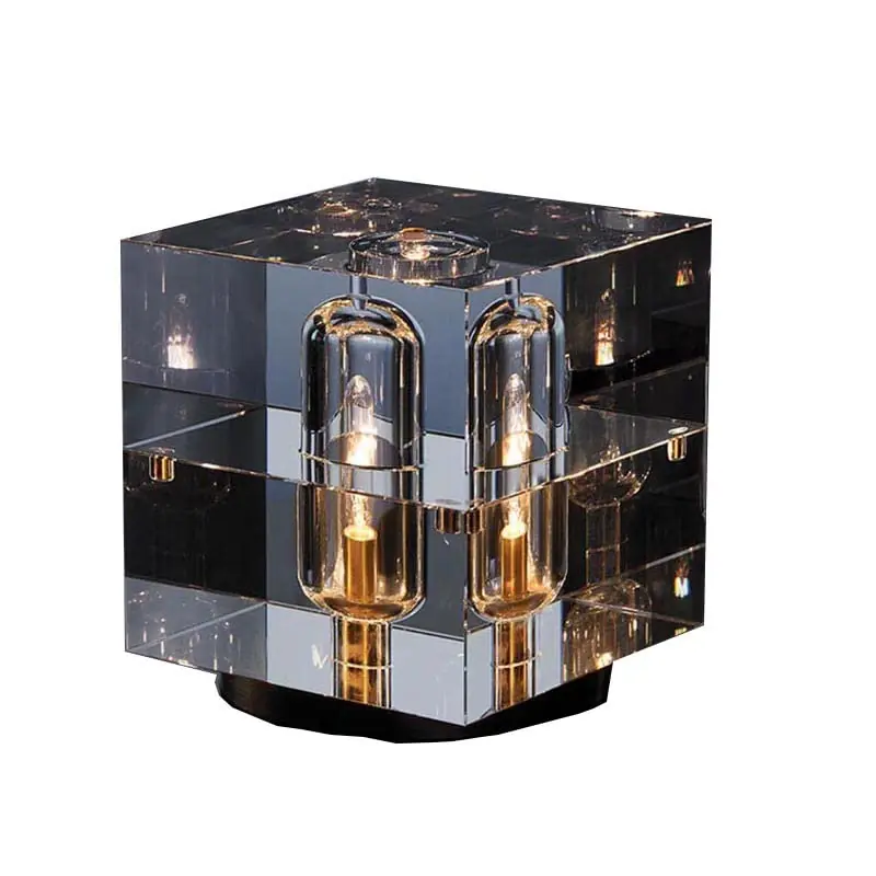 Square Luxury All Copper Crystal Table Lamp Living Room Bedroom Bedside Cabinet Study Model Room