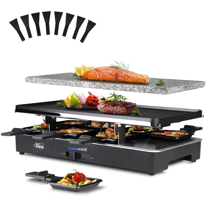1700W Raclette Table Grill with Steak Stone Cooking, 2-in-1 Korean BBQ Grill Electric Indoor