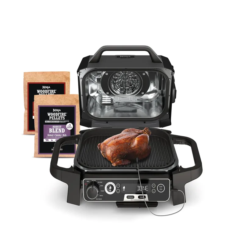 Outdoor Grill and Smoker, Thermometer, BBQ Smoker, Air Fryer, Bake, Roast Electric Grill, Grey, OG751BRN