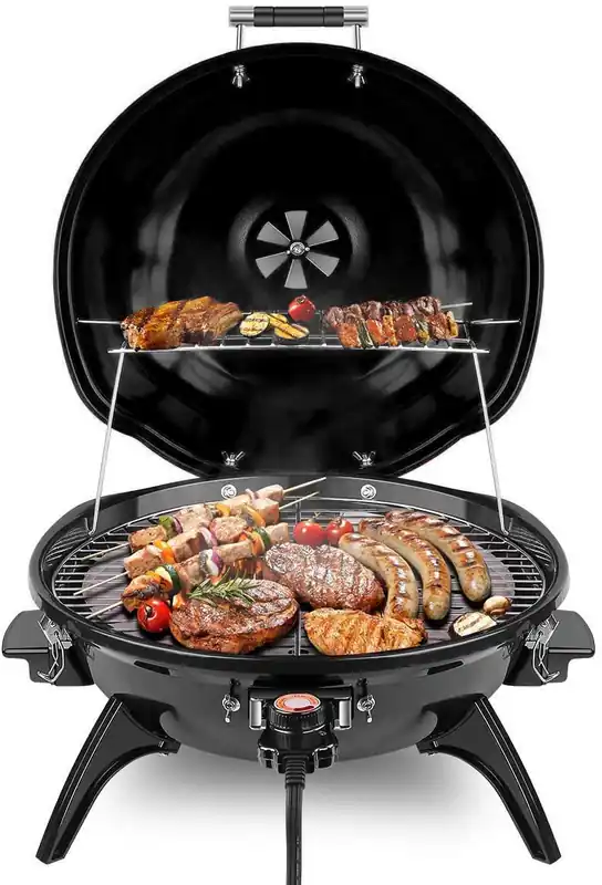 1600W Electric Indoor/Outdoor Grill - 15-Serving Removable Stand BBQ with Double Layer Design for Countertops (Black)