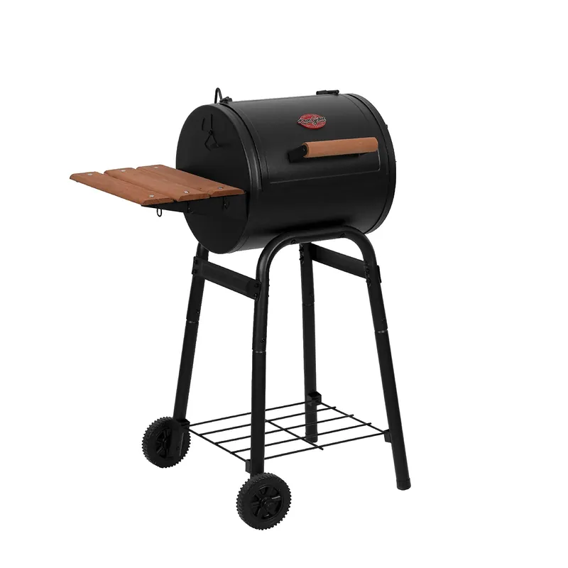 Pro Charcoal Grill and Smoker with Cast Iron Grates, Premium Wood Shelf and Damper Control, 250 Cooking Square Inches in Black