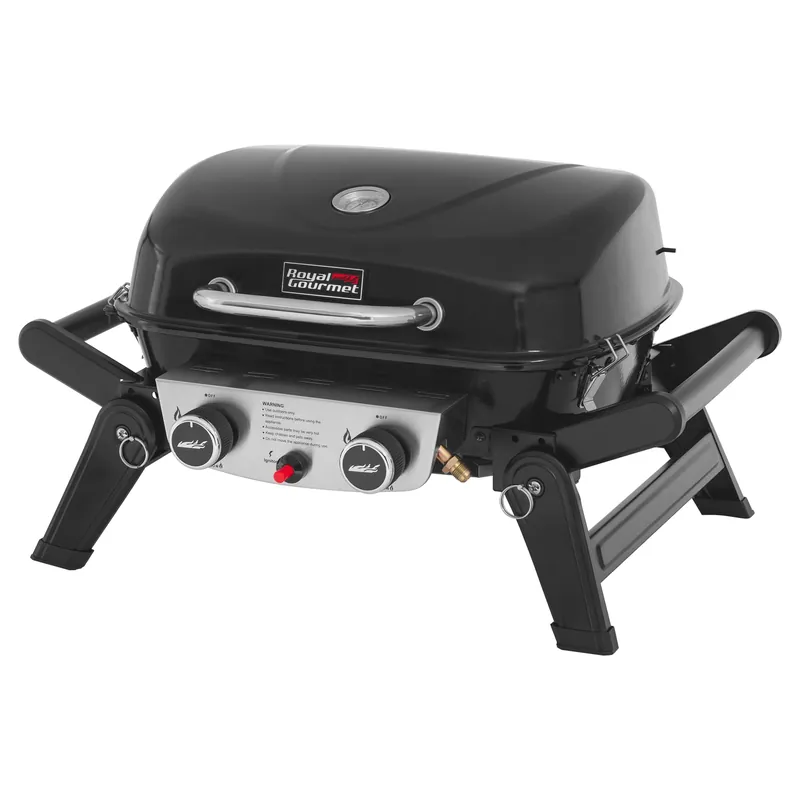 2-Burner Tabletop Propane Gas Grill with Foldable Side Tables, Portable Grill with 17,000 BTUs & 370 Sq. In.