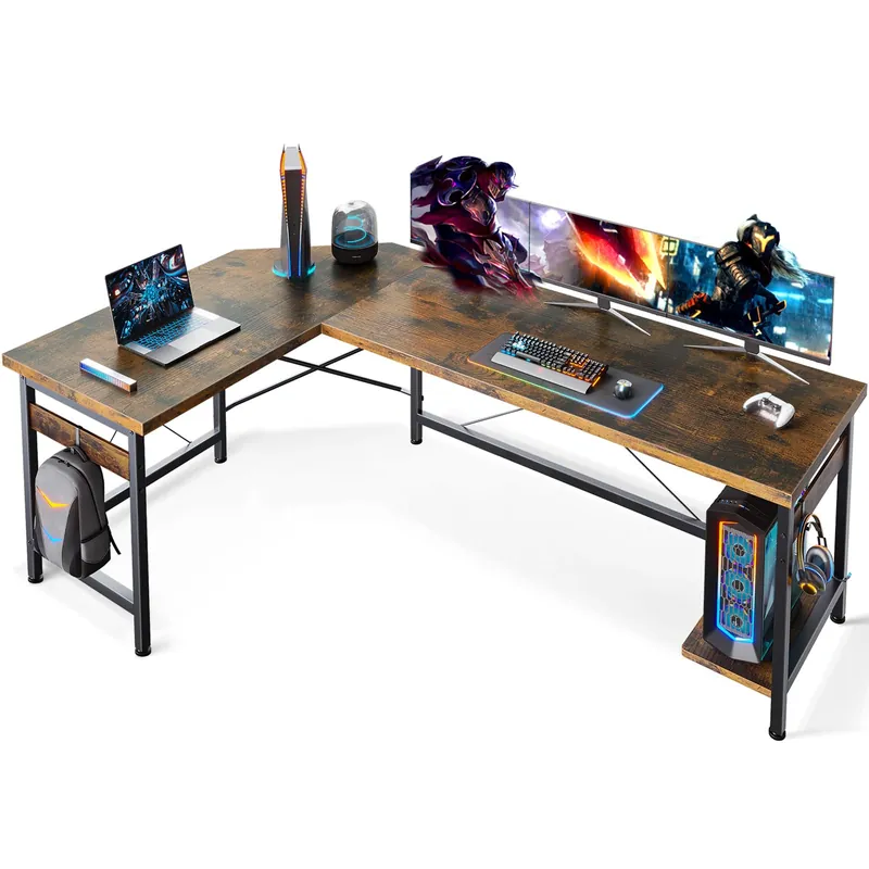 66" L Shaped Larger Gaming Desk, Corner Computer Desk, Sturdy Home Office Computer Table, Writing Workstation, Vintage