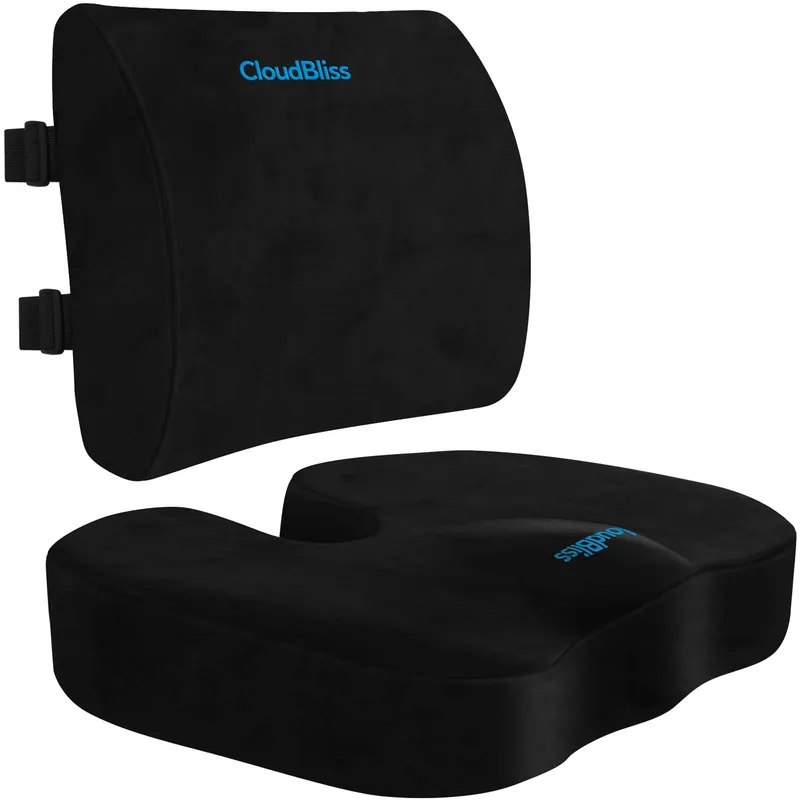 Seat Cushion for Office Chair, Car Seat, Lumbar and Back Support Memory Foam Pillow, Coccyx Cushion for Tailbone ,Sciatica & Back Pain Relief -Black