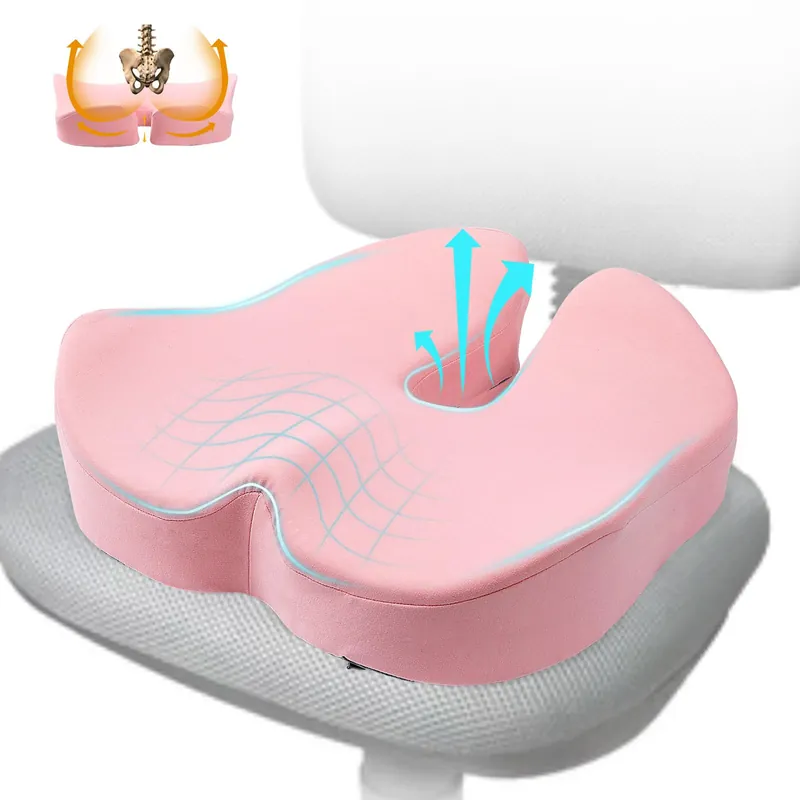 X Large Memory Foam Seat Cushion for Office Chair, for Back Support, Relief Sciatica & Tailbone Coccyx Pain Relief (Pink)