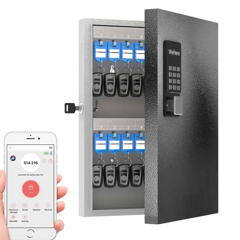 32 Key Lock Box Wall Mount, Smart Key Cabinet One Time Password/APP Bluetooth/Fixed/Wi-Fi Remote/Key Unlock