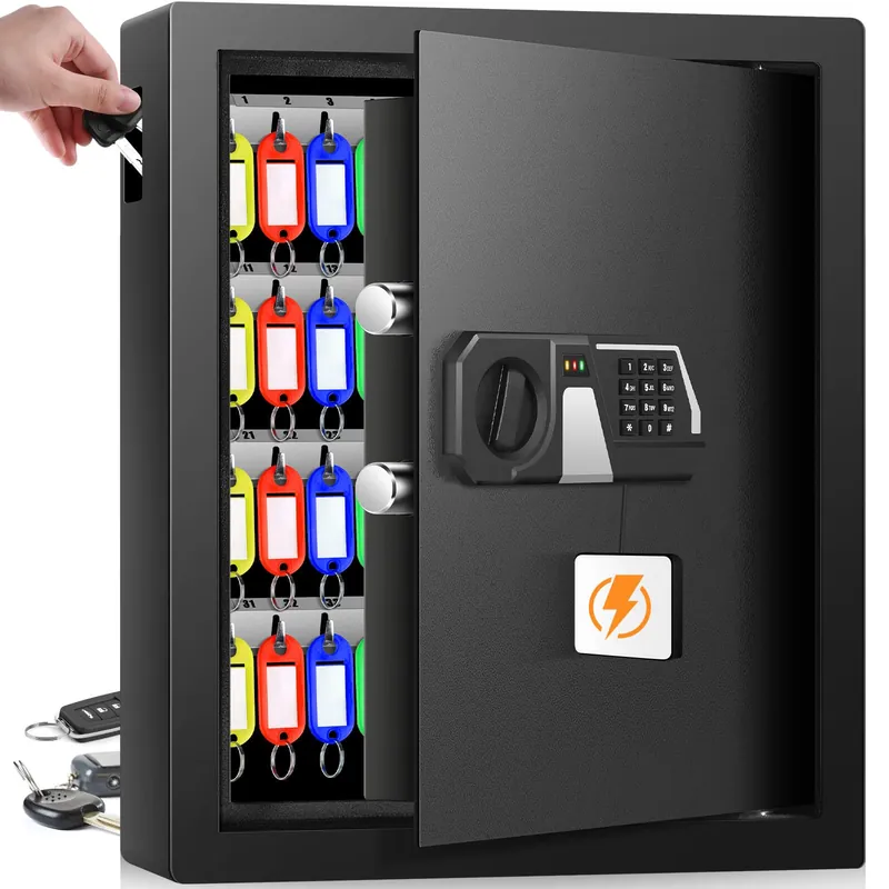 71 Keys Fireproof Key Lock Box, Anti-Theft Key Box Wall Mount with Adjustable Hook Plates, Key Tags and Side Opening