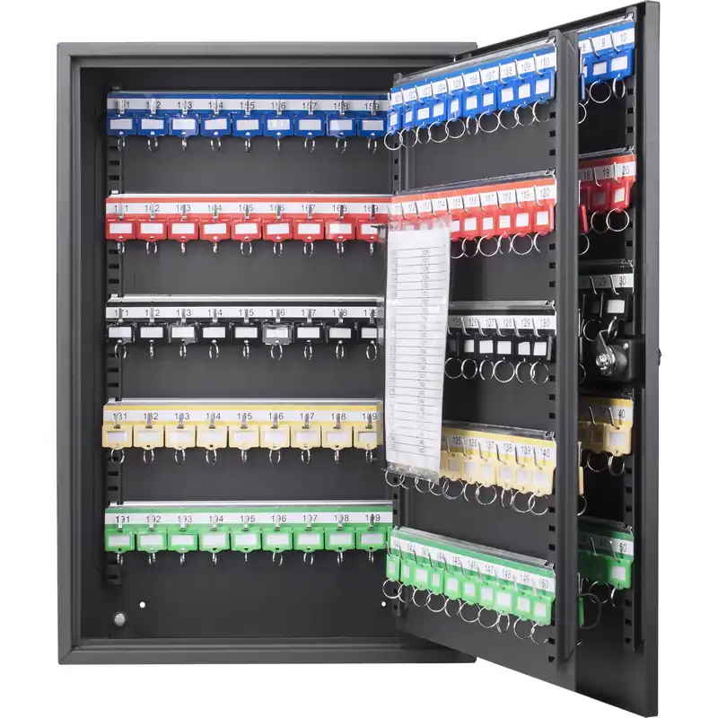 Adjustable Key Cabinet Lock Box with Colorful Key Tag Labels - 200 POSITION - COMBINATION LOCK - BLACK