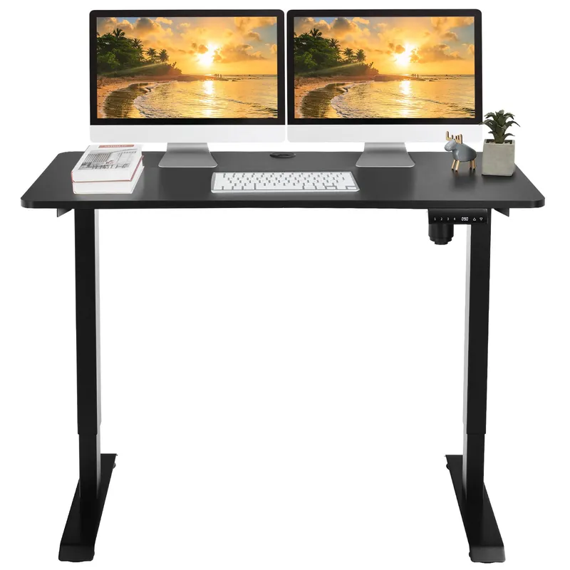 Electric Height Adjustable Standing Desk, Motorized Sit Stand Workstation w/Whole Piece Desk Board (Black)