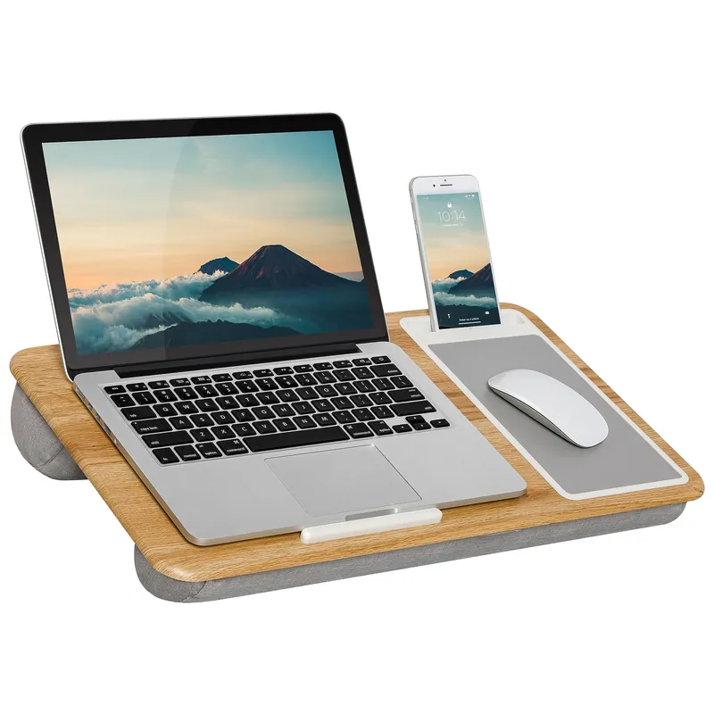 Home Office Lap Desk with Device Ledge, Mouse Pad, and Phone Holder - Oak Woodgrain