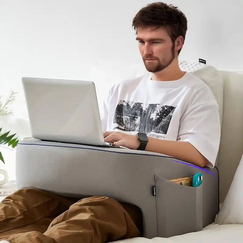Soft Lap Desk Pillow for Adult, Extra Large Reading Pillow with Pocket, Arm Rest Pillow (Grey)