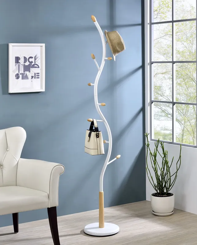 Furniture Arles Metal Standing Coat Rack, One Size, White