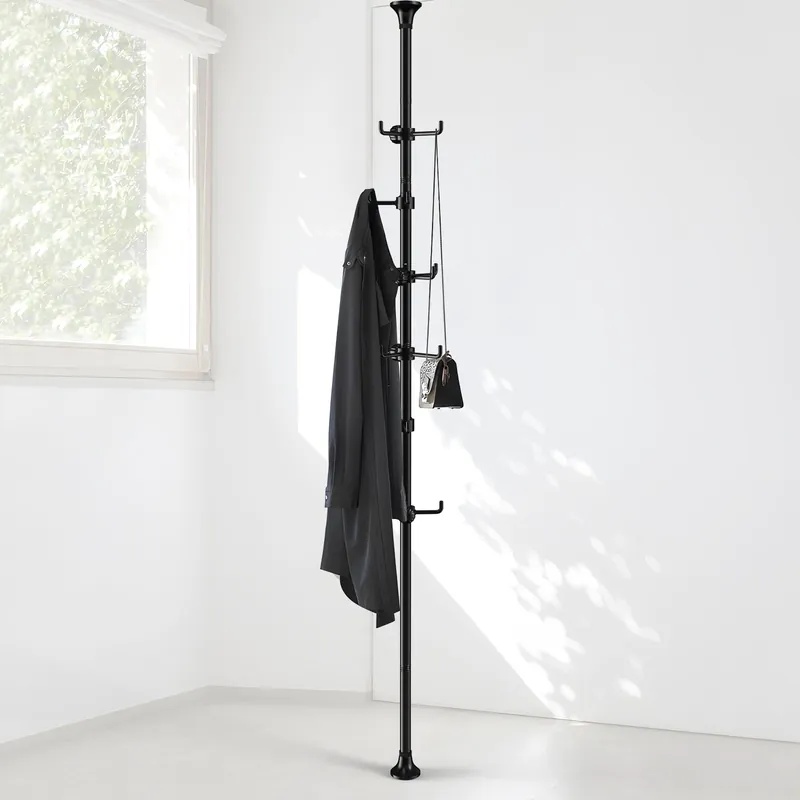 SCoat Rack Freestanding, 56 to 125 inch Adjustable Tension Rod Coat Hanger with 12 Hooks for Hanging Coat