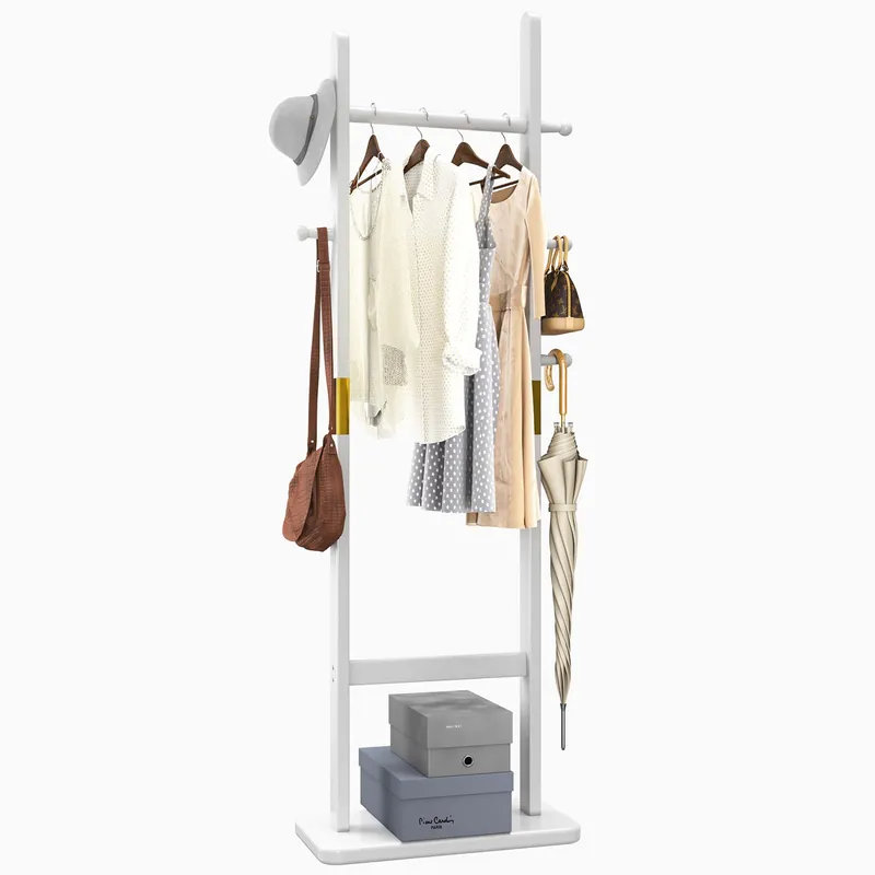 Clothes Rack Heavy Duty, Small Hanging Rack Hall Tree, Very Sturdy Coat Rack Stand White USYD-201