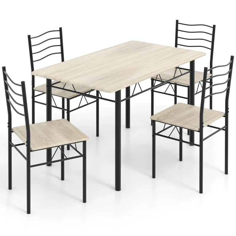 Casart 5 PCS Dining Table Set Counter Height Table and Chairs Set W/Steel Structure Dining Desk, 4 High Backrest Chairs & Anti-Slip Pads Dining Furniture Set for Kitchen and Restaurant(Beech Wood)