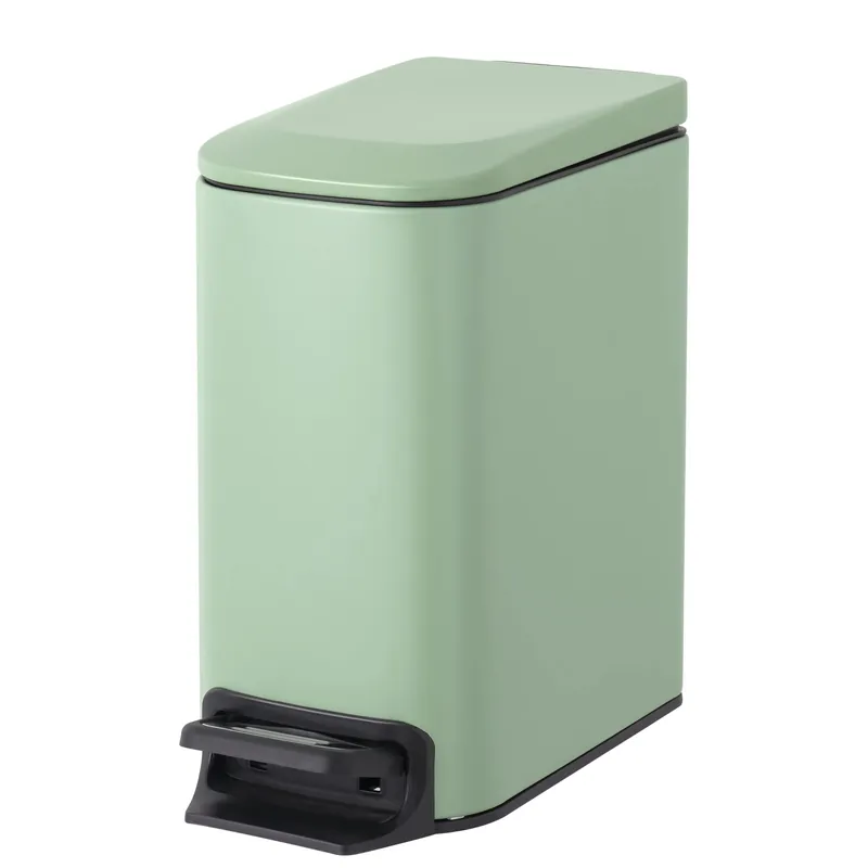 Small Bathroom Trash Can with Lid Soft Close, Step Pedal, 6 Liter / 1.6 Gallon Stainless Steel Garbage Can (Matt Green)