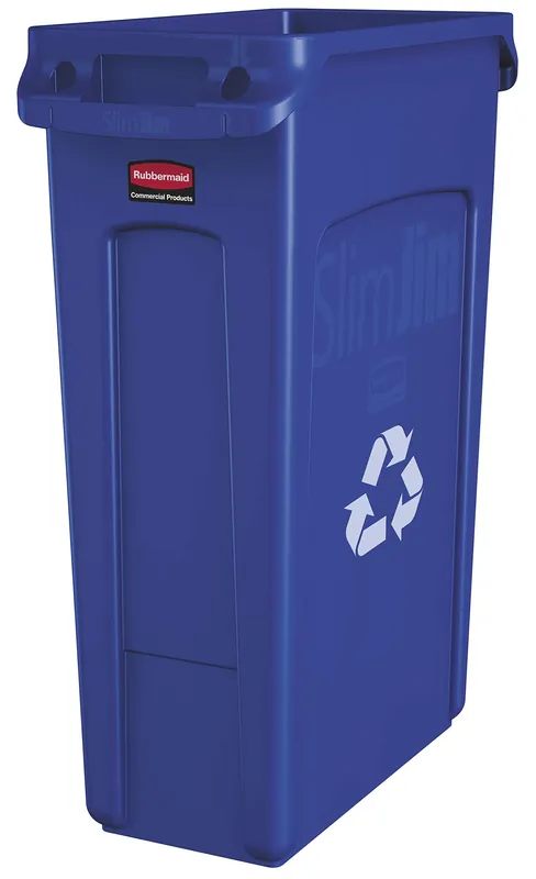 Rubbermaid Commercial Products Slim Jim Plastic Rectangular Recycling Bin/Trash Can with Venting Channels, 23 Gal, Blue, for Kitchens/Classrooms/Offices/Back of House