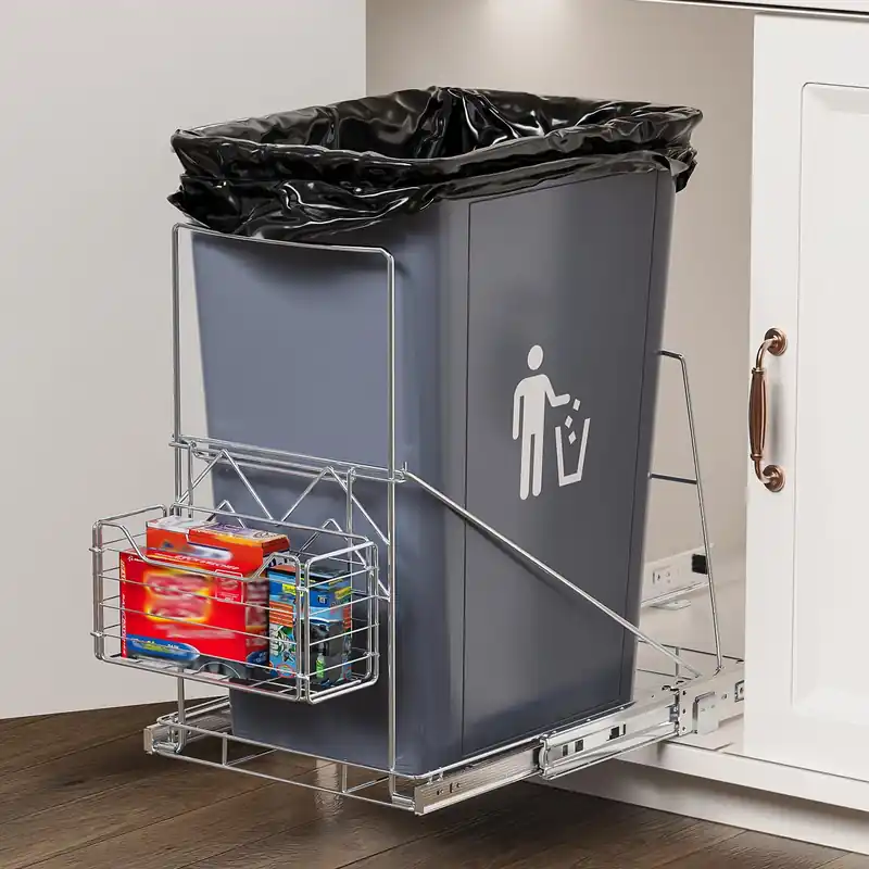Pull Out Trash Can Under Cabinet with Removable Front Basket (Not Include Can)