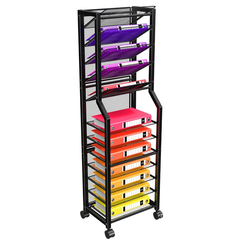 Simple Trending 12 Tier Rolling File Cart,Desk File Organizer with Sliding Trays and Wetal Mesh Paper Letter Storage Multi-Functional Rolling Clutter Cart for Office, Home, School, Black