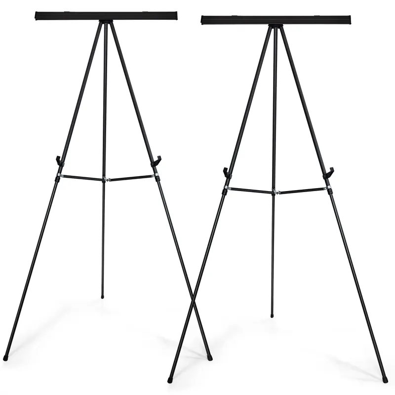 Aluminum Flip Chart Display Easel Stand with Adjustable Floor for Boardroom, Whiteboard, Paper Pads, Signage, 63 1/2‘‘ High, Black,2 Pack