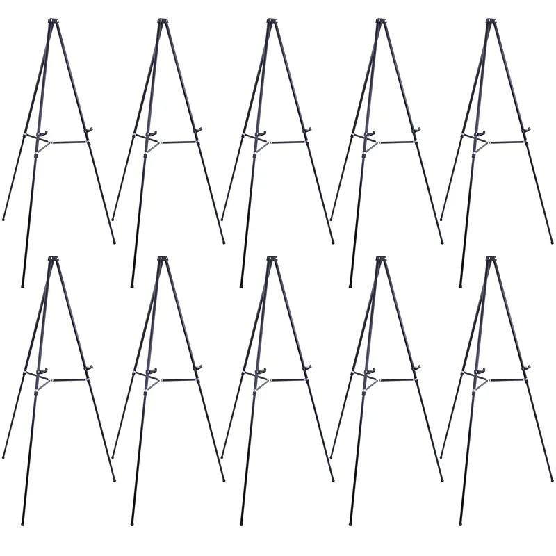 66" High Showroom Black Aluminum Display Easel and Presentation Stand (Pack of 10) - Large Adjustable Height